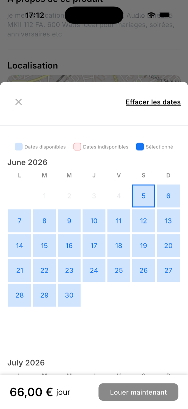 Choisir ses dates de location au calendrier